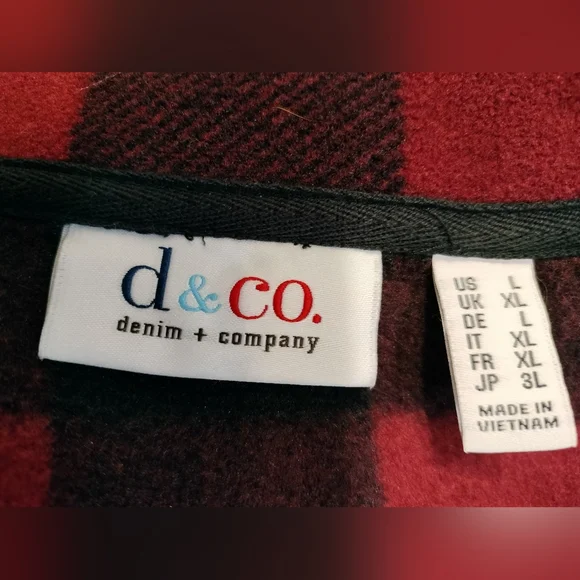 EUC! Denim & Co Red & Black Buffalo Plaid Fleece Jacket. Size L - Picture 6 of 7